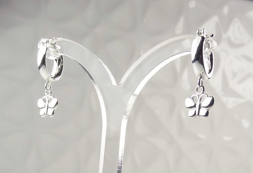 Sterling silver 9mm butterflies on 12mm huggie-hoop earrings