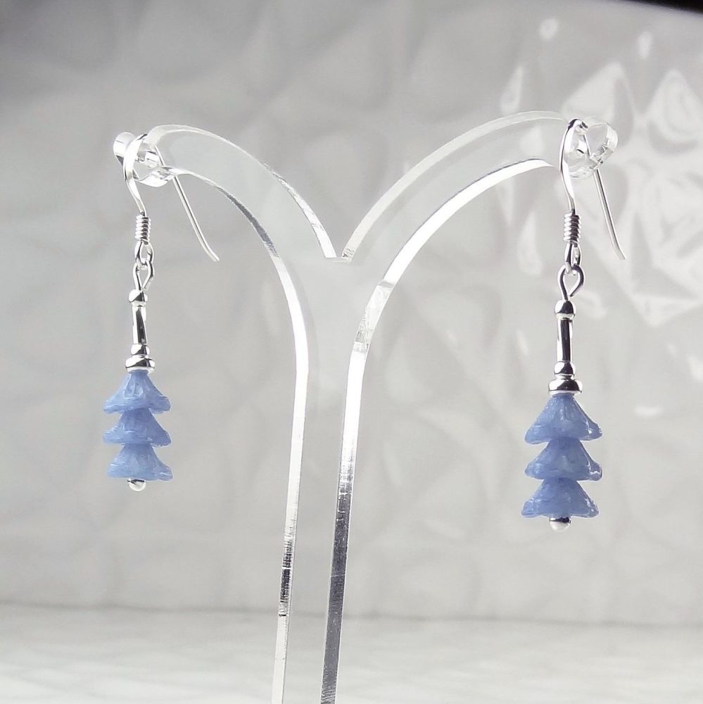 Grey-ish blue Czech glass bell flowers & sterling silver drop earrings