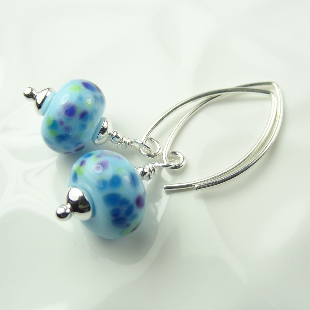 Blue handcrafted artisan lampwork glass & sterling silver drop earrings