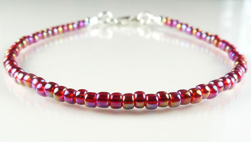 Sterling silver Toho glass seed beaded stacking bracelet with lobster clasp - choice of 11 colours available