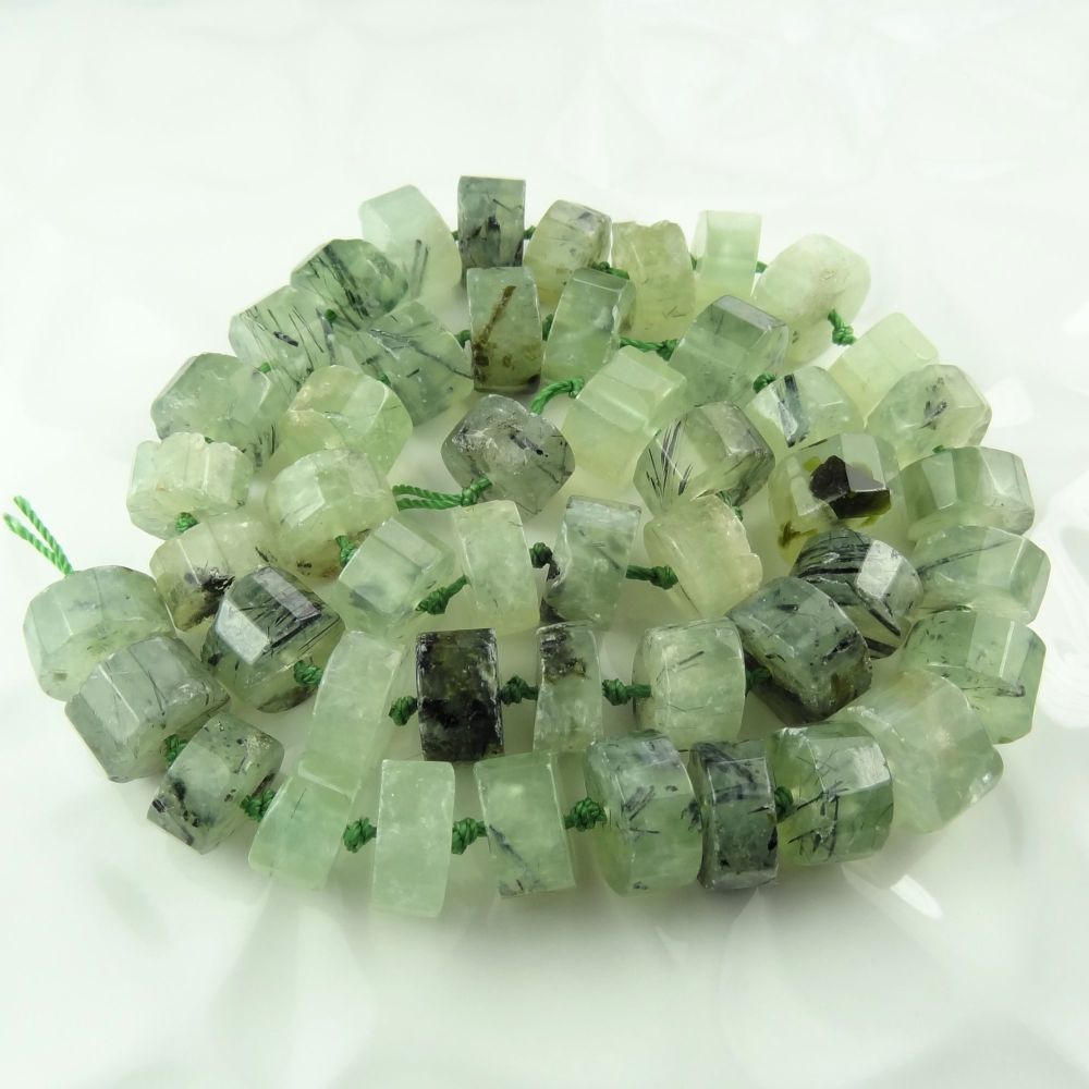 Green Prehnite tyre shaped semi-precious stone & sterling silver drop earrings with twists, in a gift box - 11mm (+/-) tyres