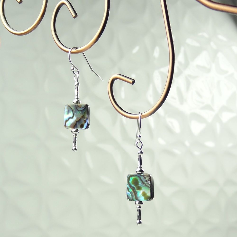 Iridescent nacre Abalone shell semi precious stone earrings Glasstreats09