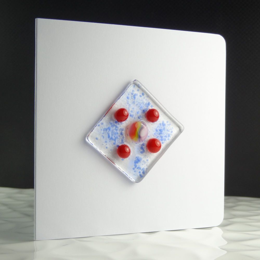 Multi-coloured handcrafted fused glass blank greeting card with envelope