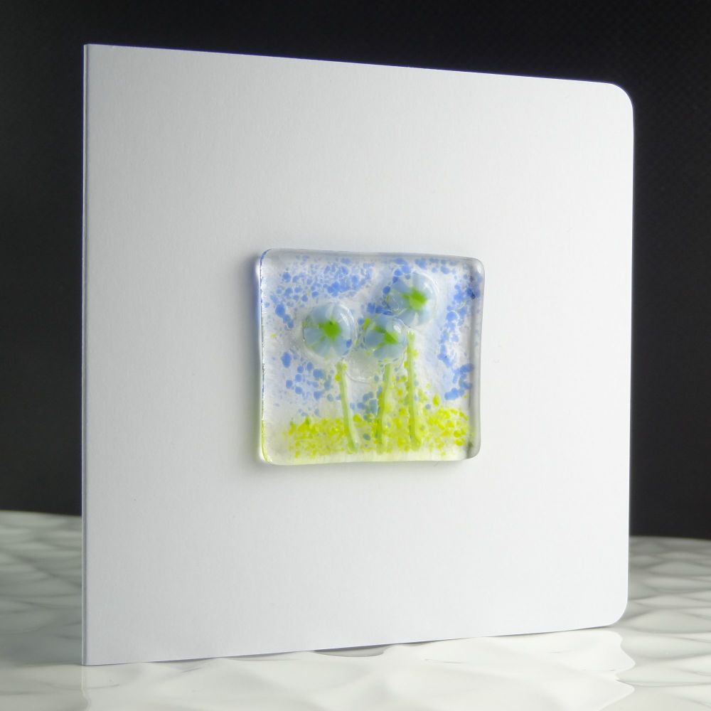 blue flowers handcrafted fused glass greeting card with envelope