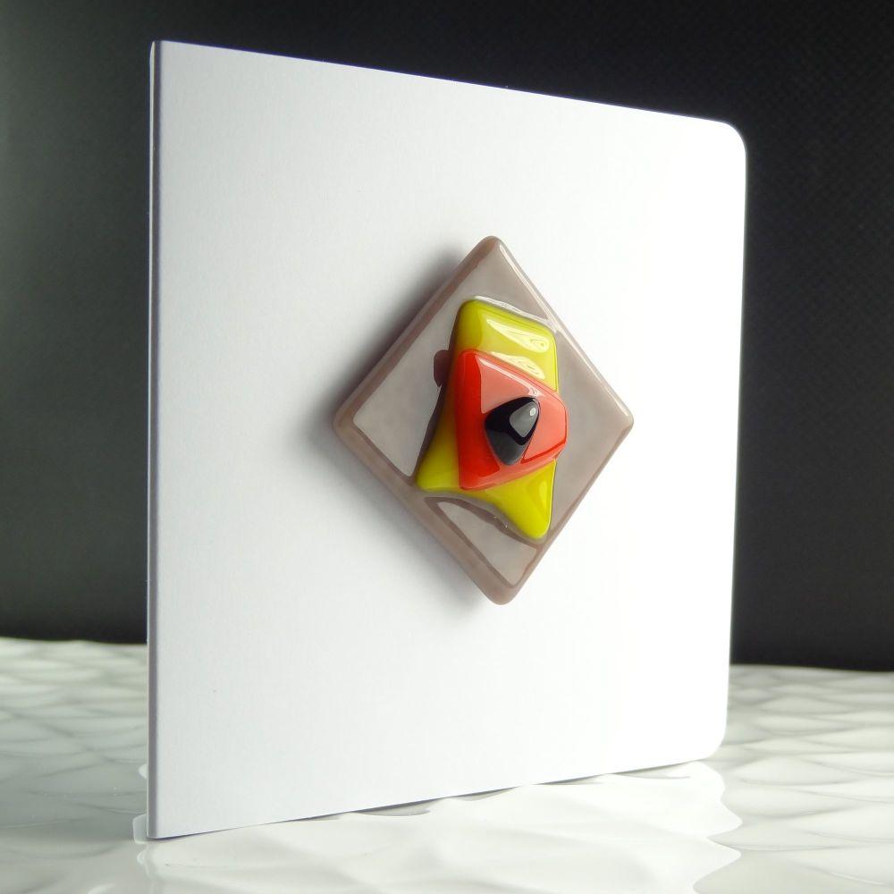 multi-coloured handcrafted fused glass art/fridge magnet blank greeting car