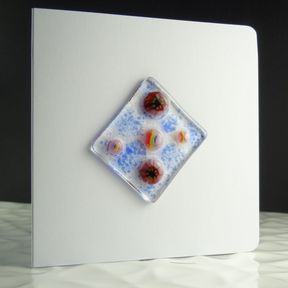 Multi-coloured handcrafted fused glass art blank greeting card