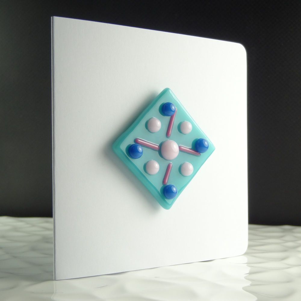 Multi-coloured handcrafted fused glass art magnet greeting card