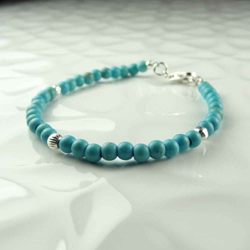 Reconstituted Turquoise & sterling silver beaded bracelet