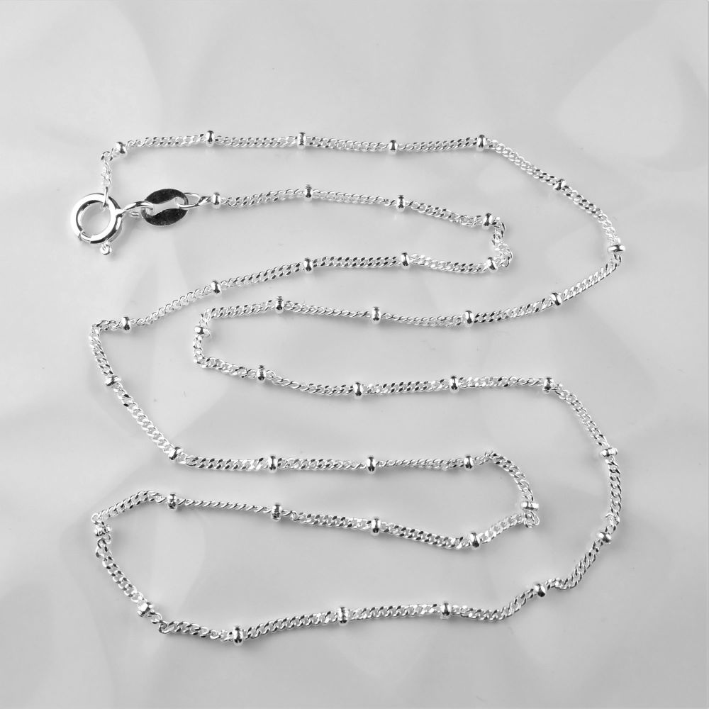 Sterling silver 1-bead satellite chain with bolt ring - 18 inches - in a gift box, with a Town Talk Silver Polishing Cloth