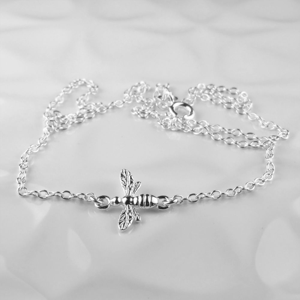 Sterling silver 14mm bee connector necklace, length 16.5 inches / 42 cm, in a gift box with silver polishing cloth