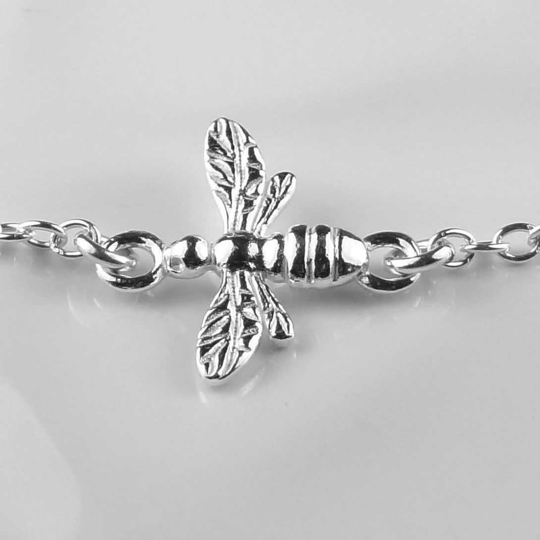 Sterling silver 14mm bee connector necklace, length 16.5 inches / 42 cm, in a gift box with silver polishing cloth