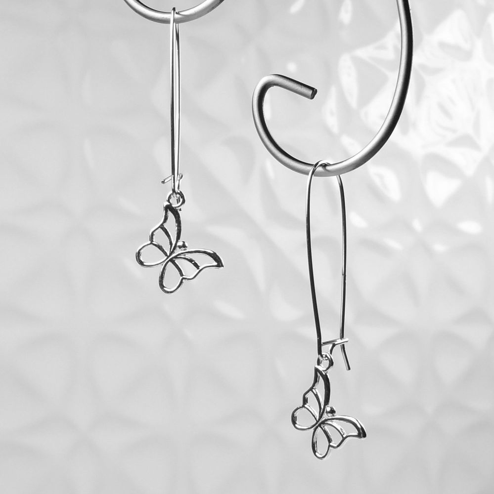 Sterling silver earrings with 15mm butterflies, on 35mm kidney wires, in a gift box