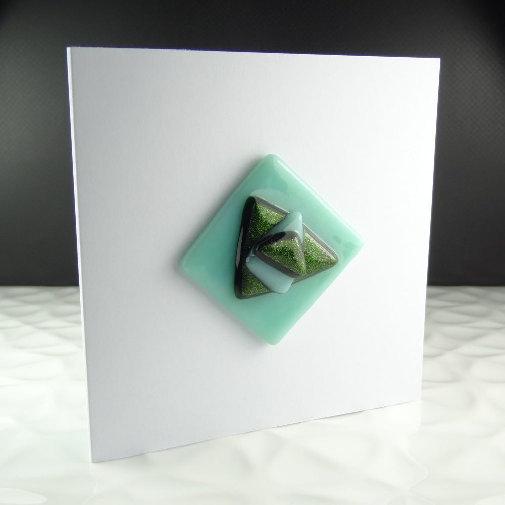 Handmade fused glass art greeting card any occasion green sparkly green