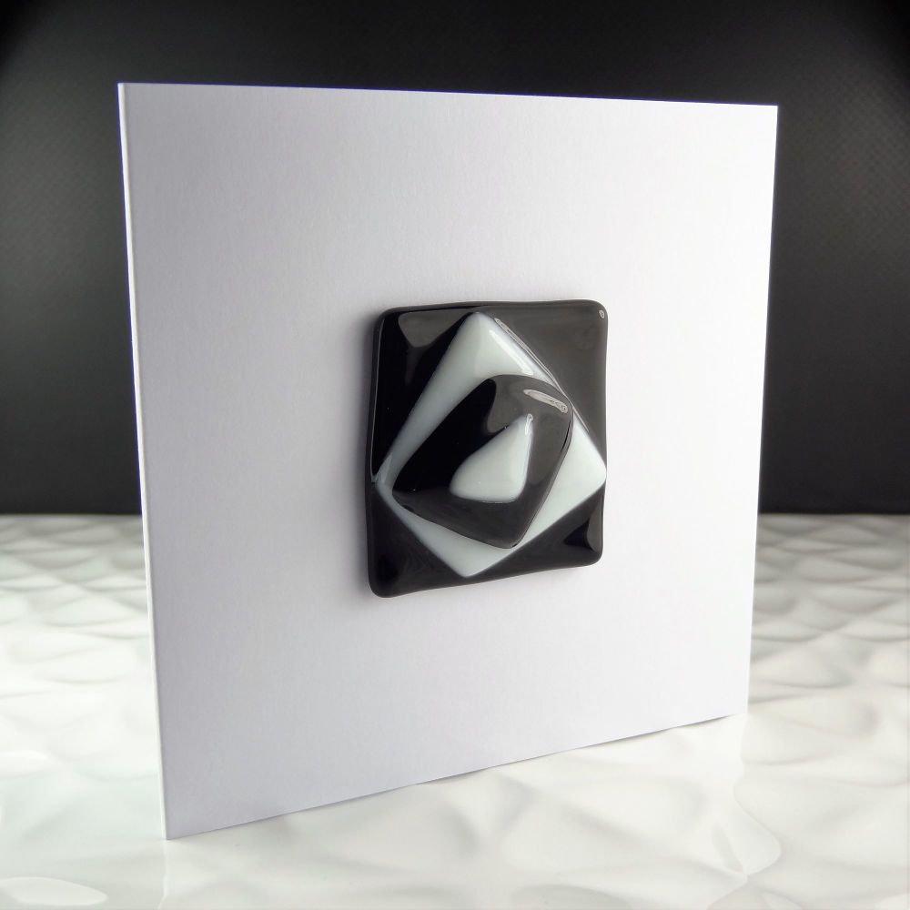 Handmade fused glass art greeting card any occasion black & white abstract