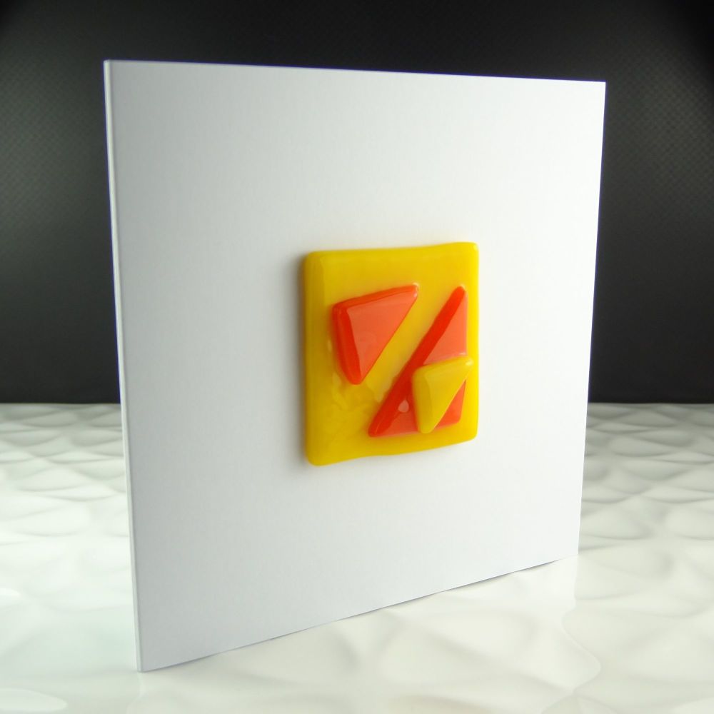 Handmade fused glass art greeting card any occasion orange & yellow abstrac