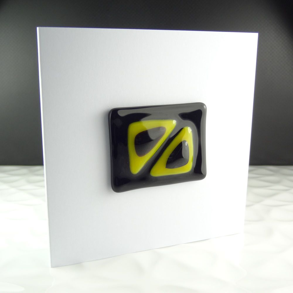 Handmade fused glass art greeting card any occasion yellow & black abstract