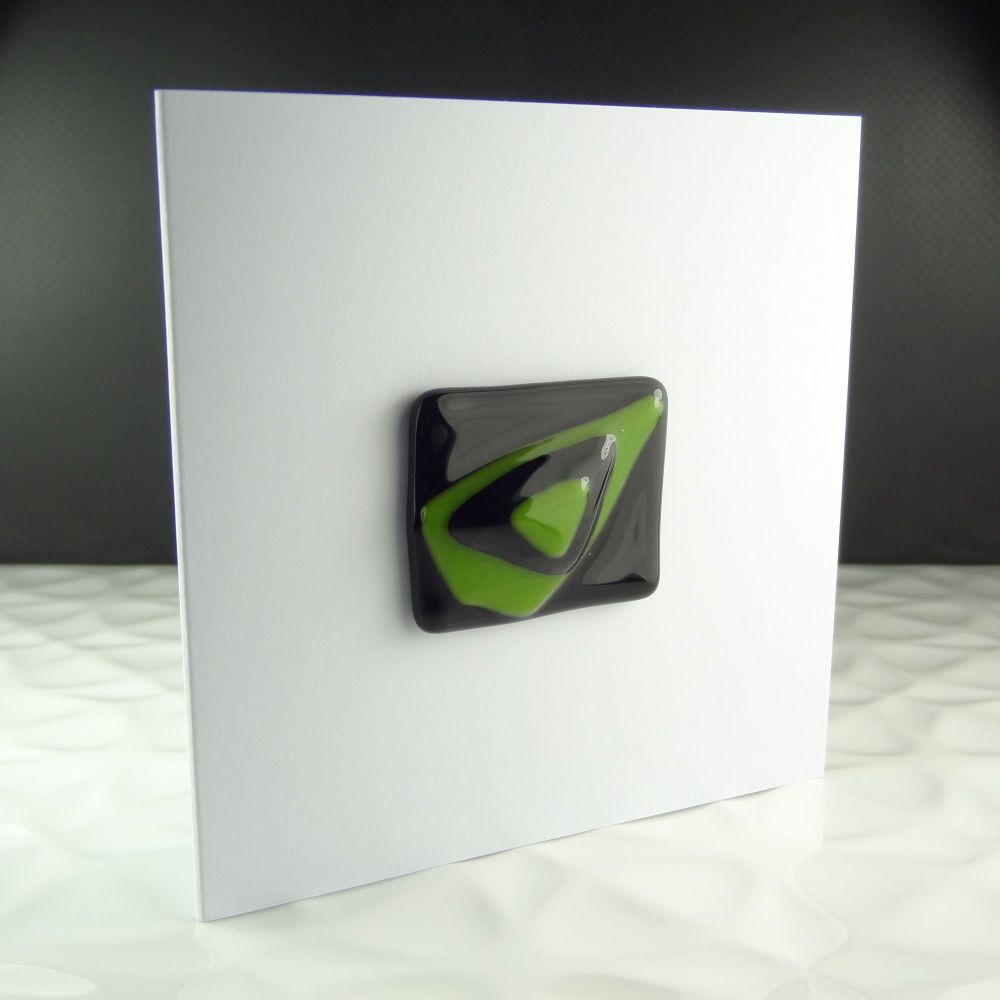 Handmade fused glass art greeting card any occasion green & black abstract