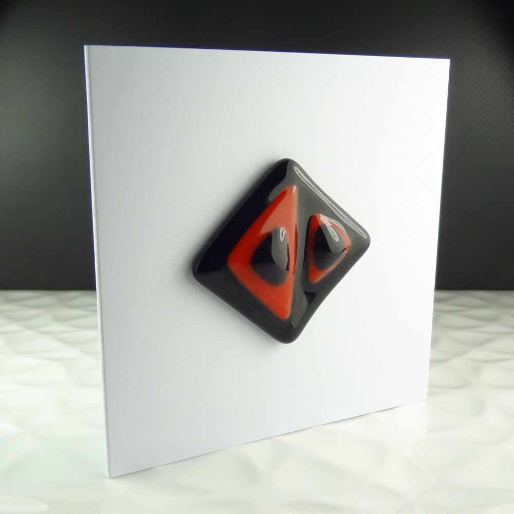 Handmade fused glass art greeting card any occasion red & black abstract