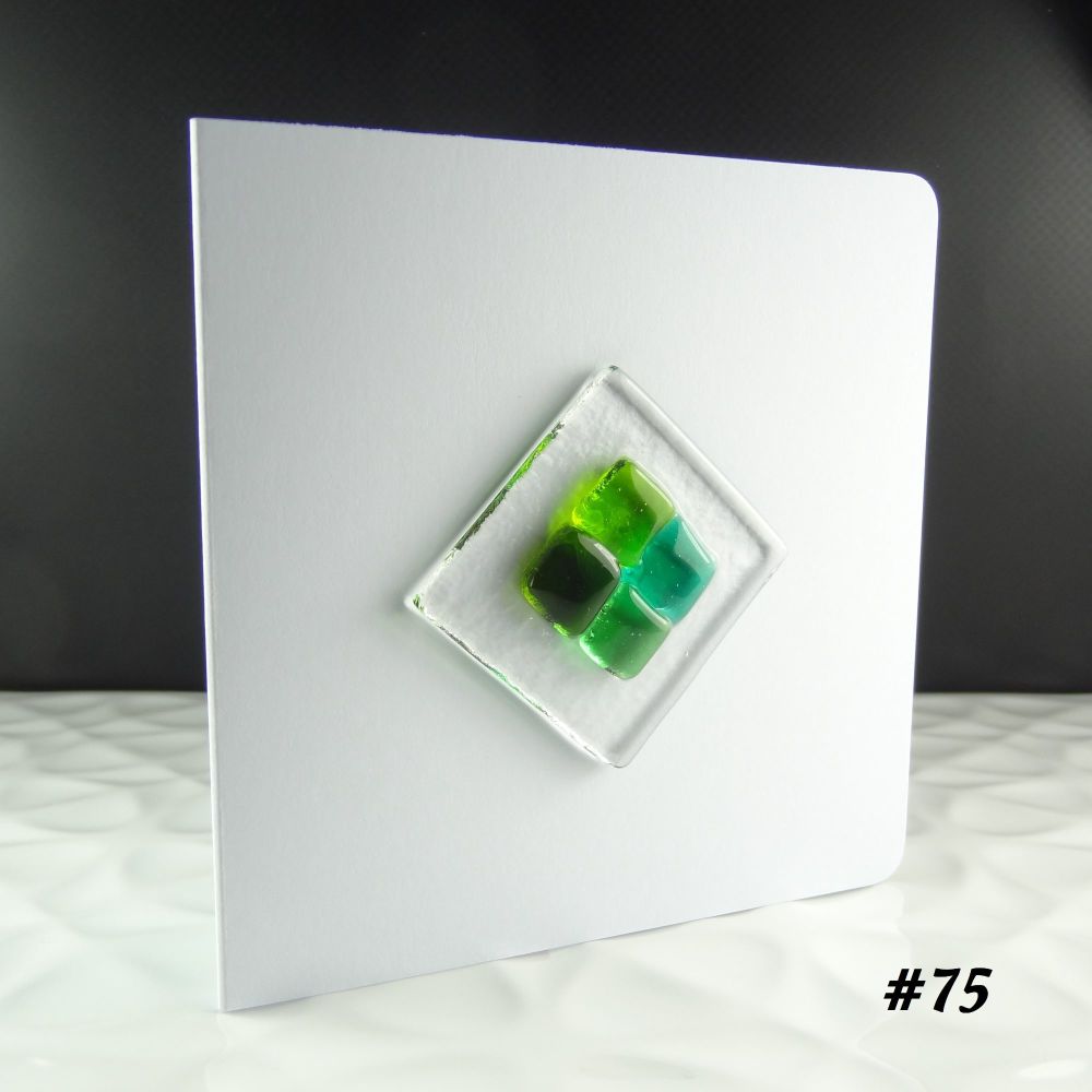 Handmade fused glass art greeting card, any occasion ~ green patterned