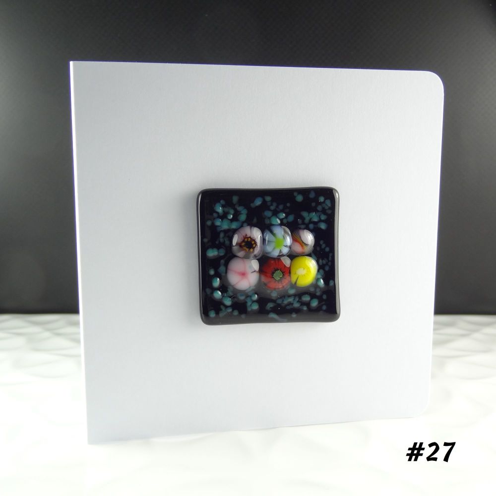 Handmade fused glass art greeting card any occasion birthday multi-coloured