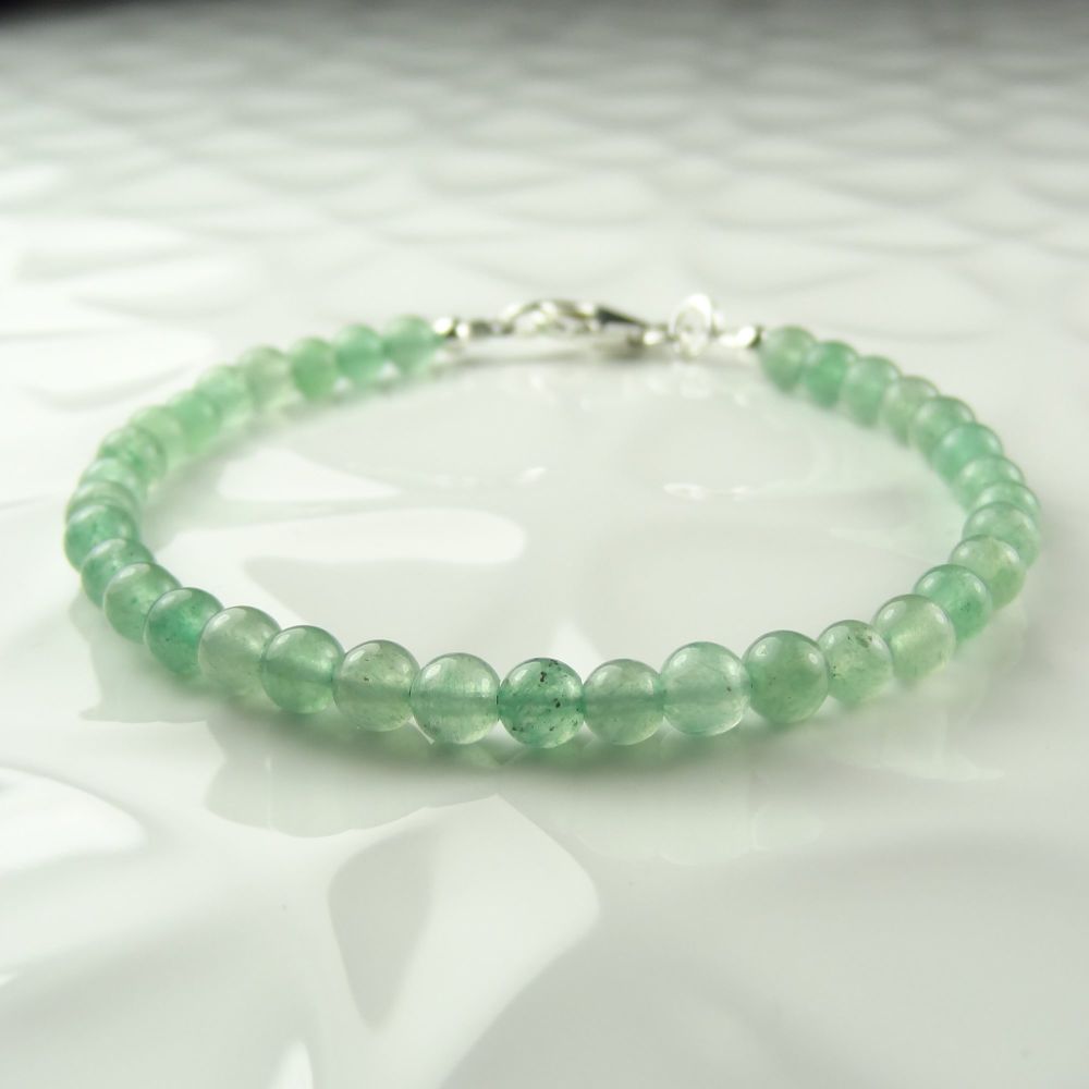 Sterling silver Green Aventurine semi-precious stone beaded bracelet