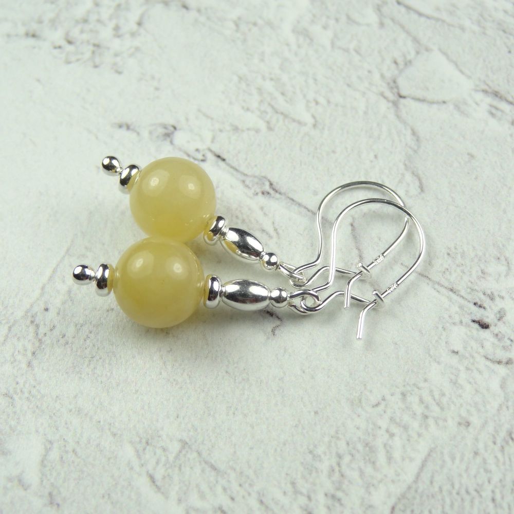 Sterling silver & very pale orange Calcite semi-precious stone drop earrings, in a gift box