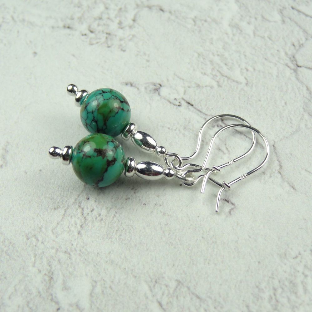 Sterling silver & Turquoise (stabilised) semi-precious stone drop earrings, in a gift box