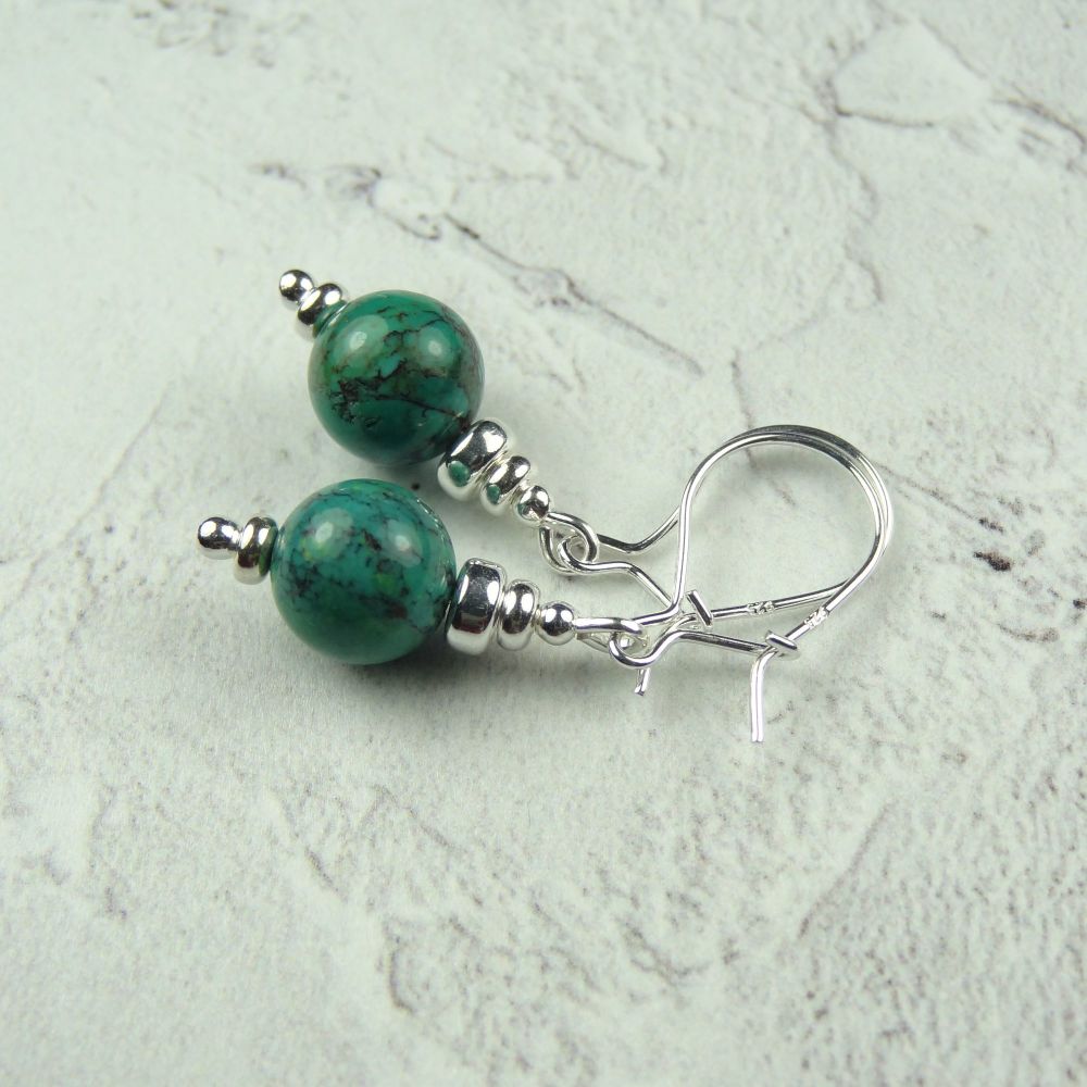 Sterling silver & Turquoise (stabilised) semi-precious stone drop earrings