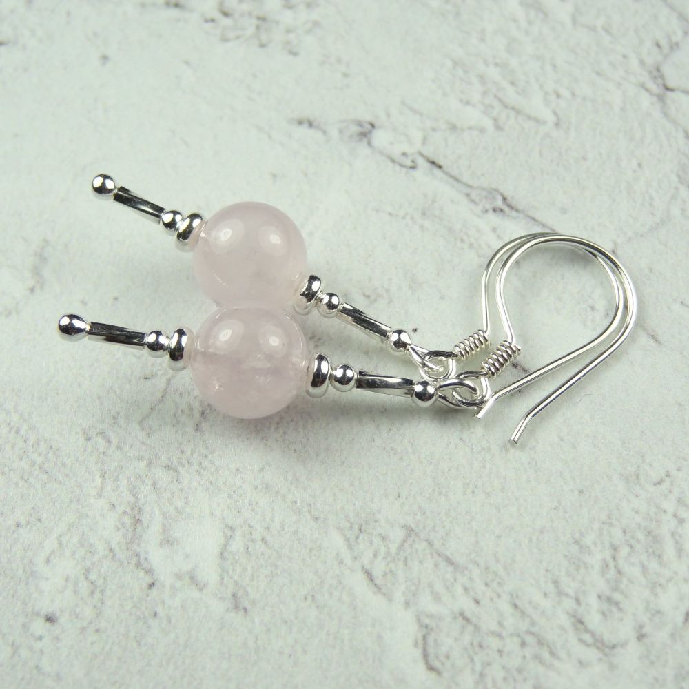 Sterling silver & pink Morganite semi-precious stone drop earrings, in a gift box (with twists)