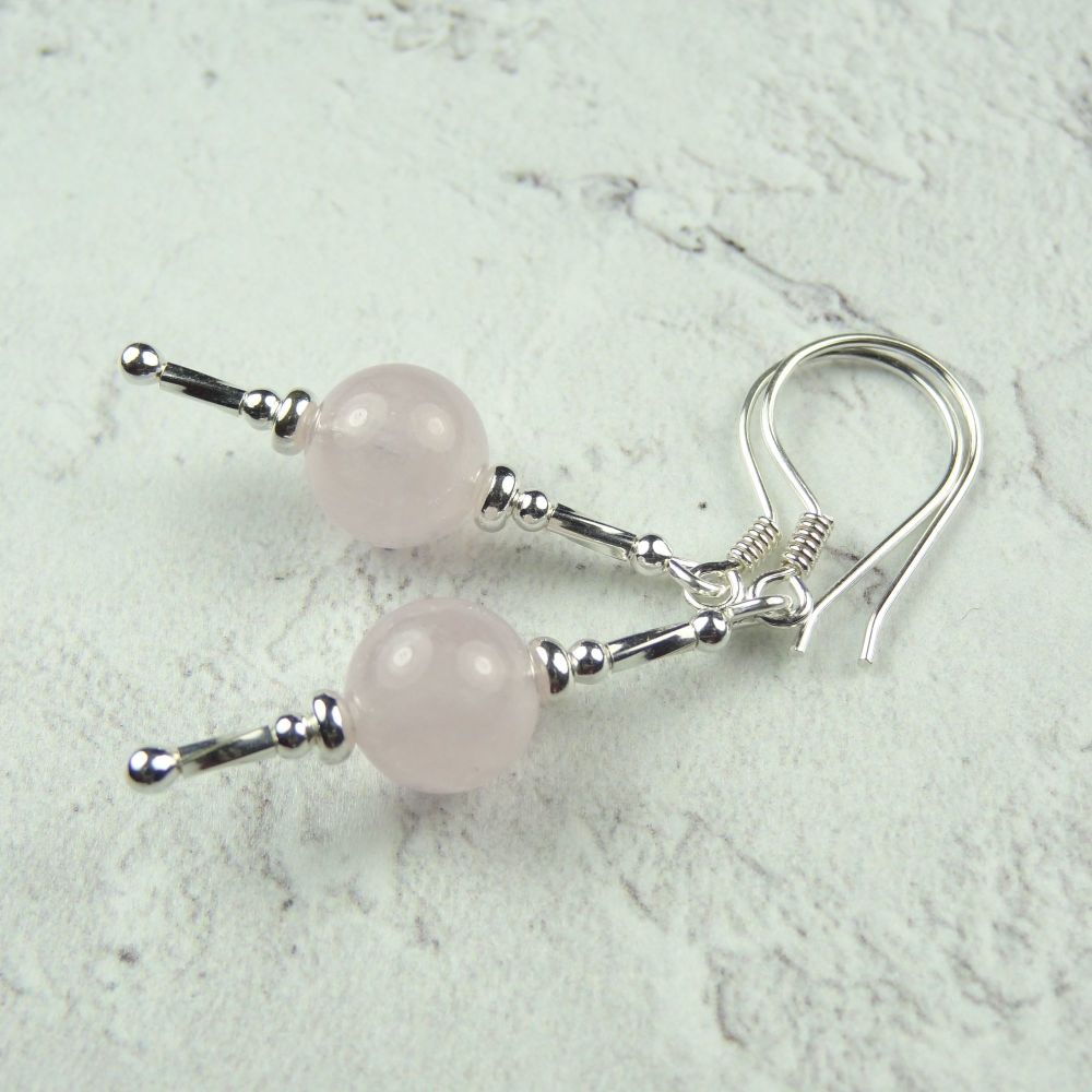 Sterling silver & pink Morganite semi-precious stone drop earrings, in a gift box (with twists)