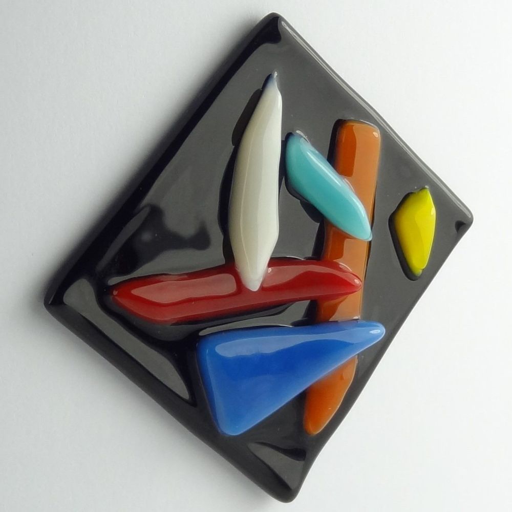 Handmade fused glass art greeting card, any occasion, birthday ~ multi-coloured ~ 4x4 inch card, 1.5 inch (+/-) glass (#134)