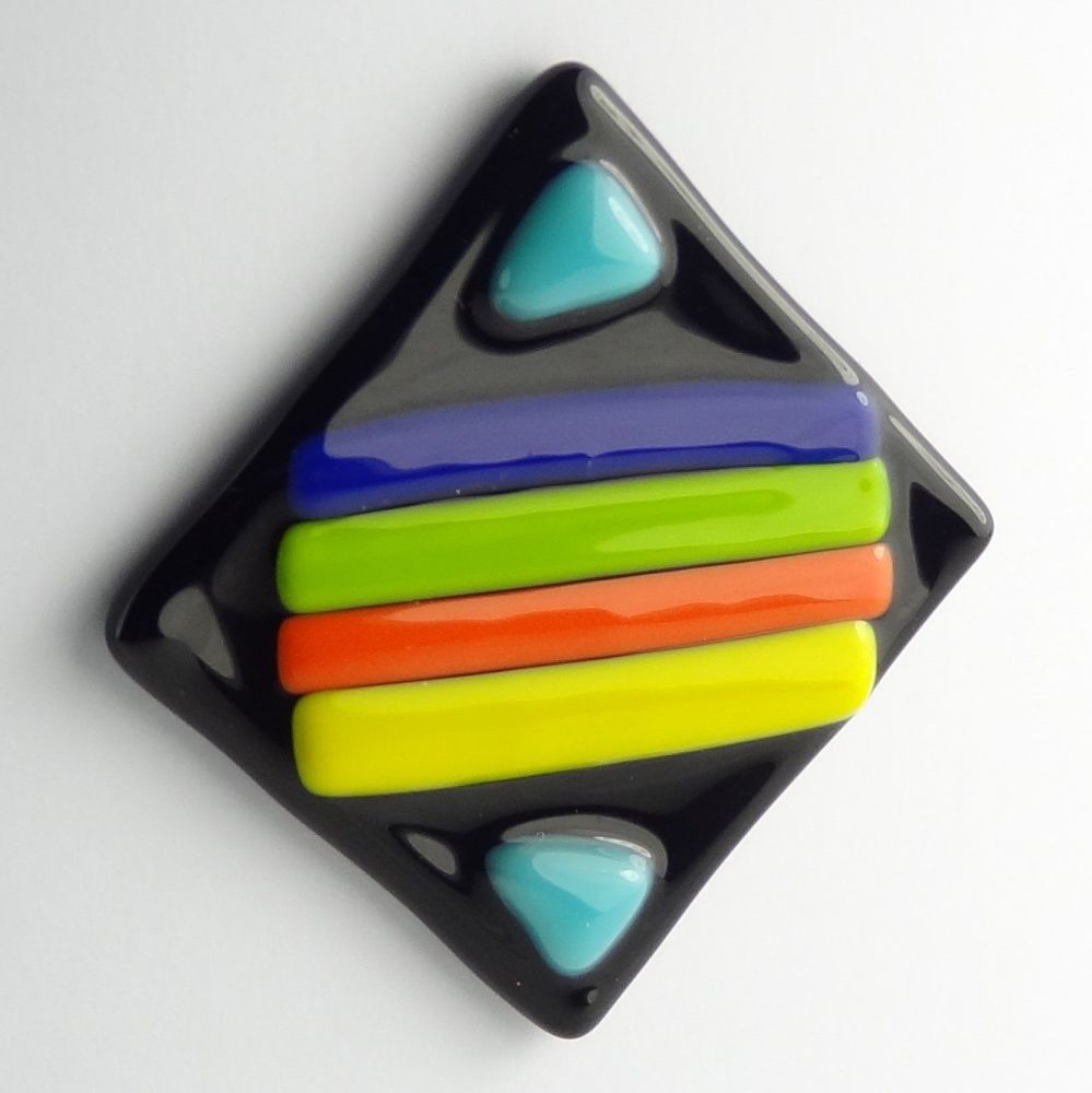 Handmade fused glass art greeting card, any occasion, birthday ~ multi-coloured ~ 4x4 inch card, 1.5 inch (+/-) glass (#175)