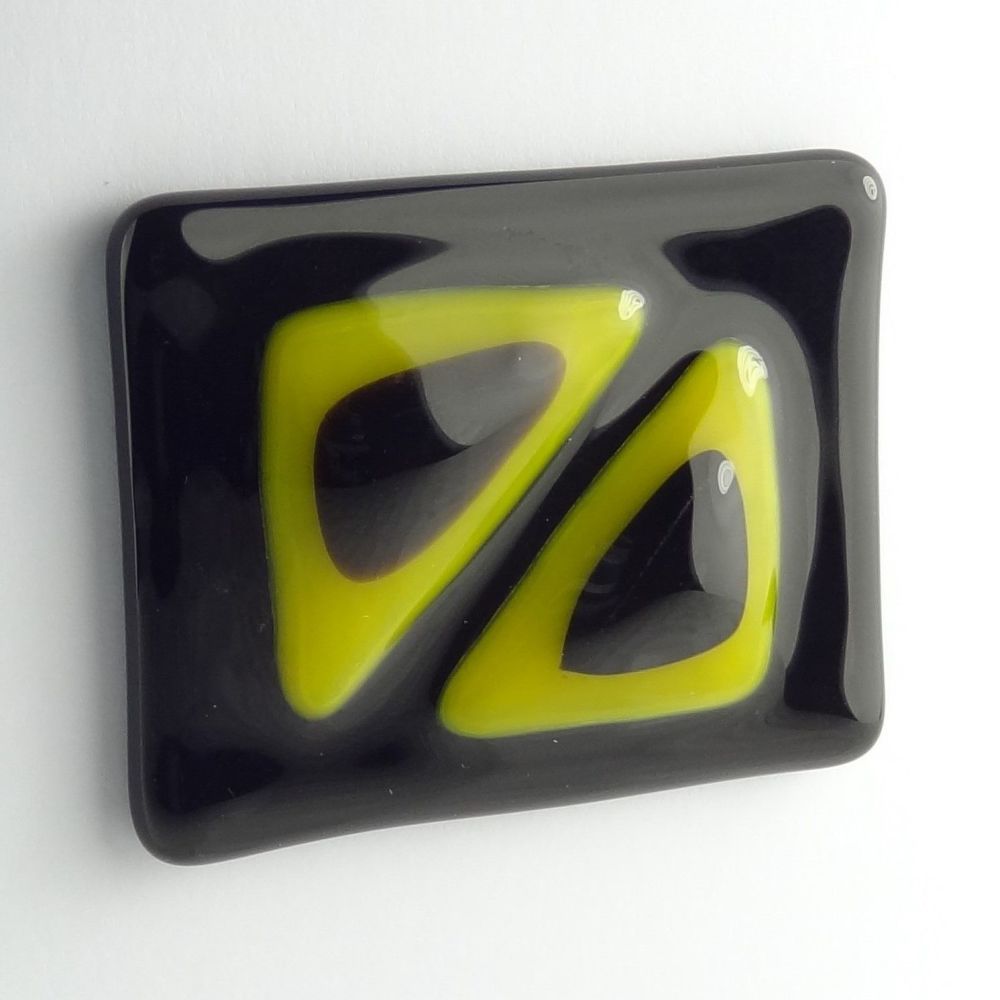 Handmade fused glass art greeting card, any occasion ~ yellow & black, abstract, textured ~ 4x4 inch card (#318)