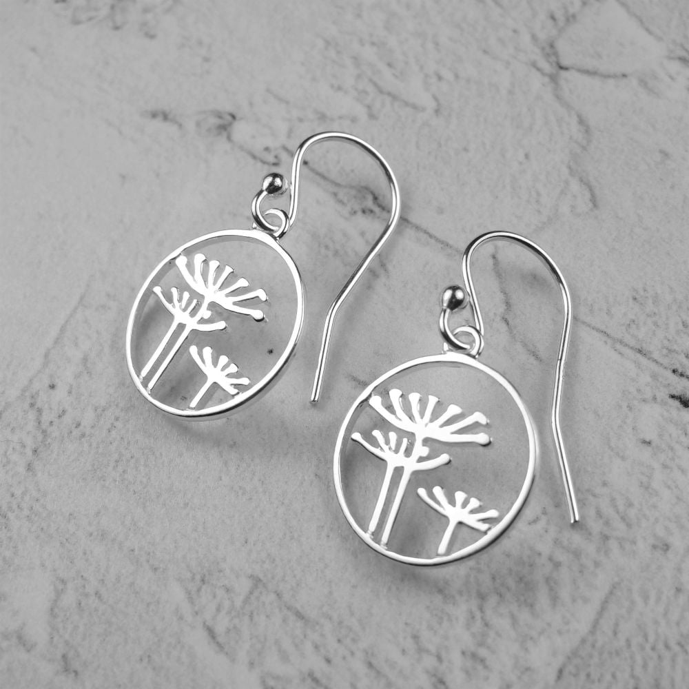 Sterling silver Queen Anne's Lace flower earrings, in a gift box