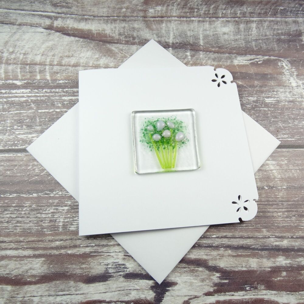 Handmade fused glass greeting card any occasion very pale pink flowers