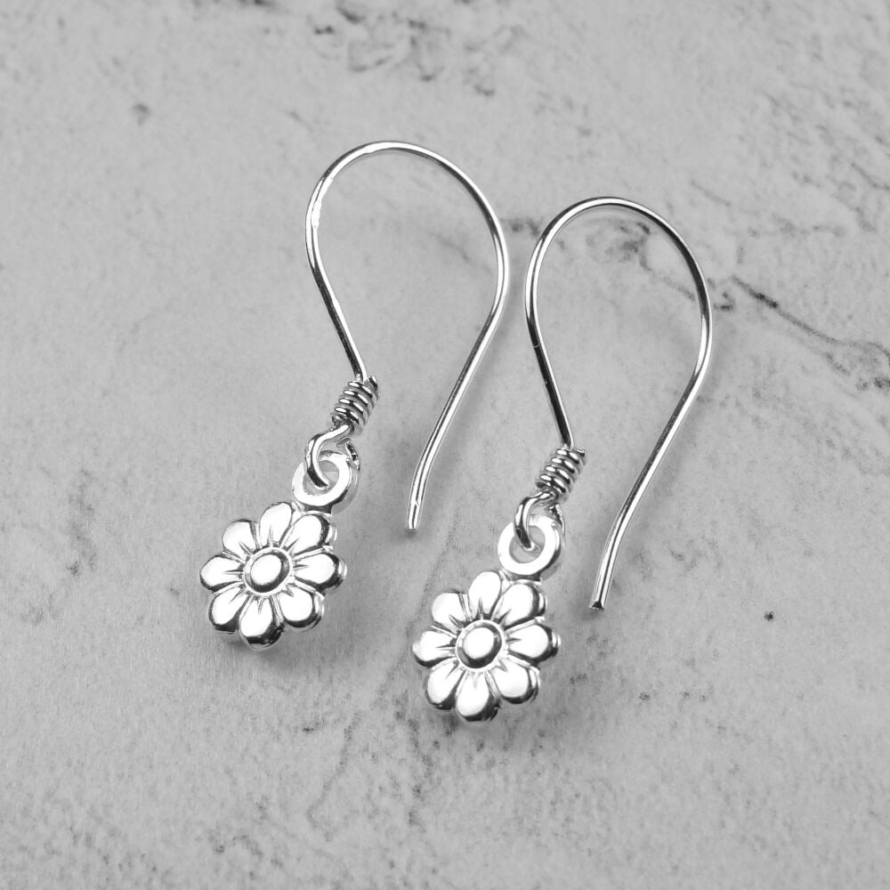 Sterling silver 9mm double-sided flower drop/dangle earrings, in a gift box