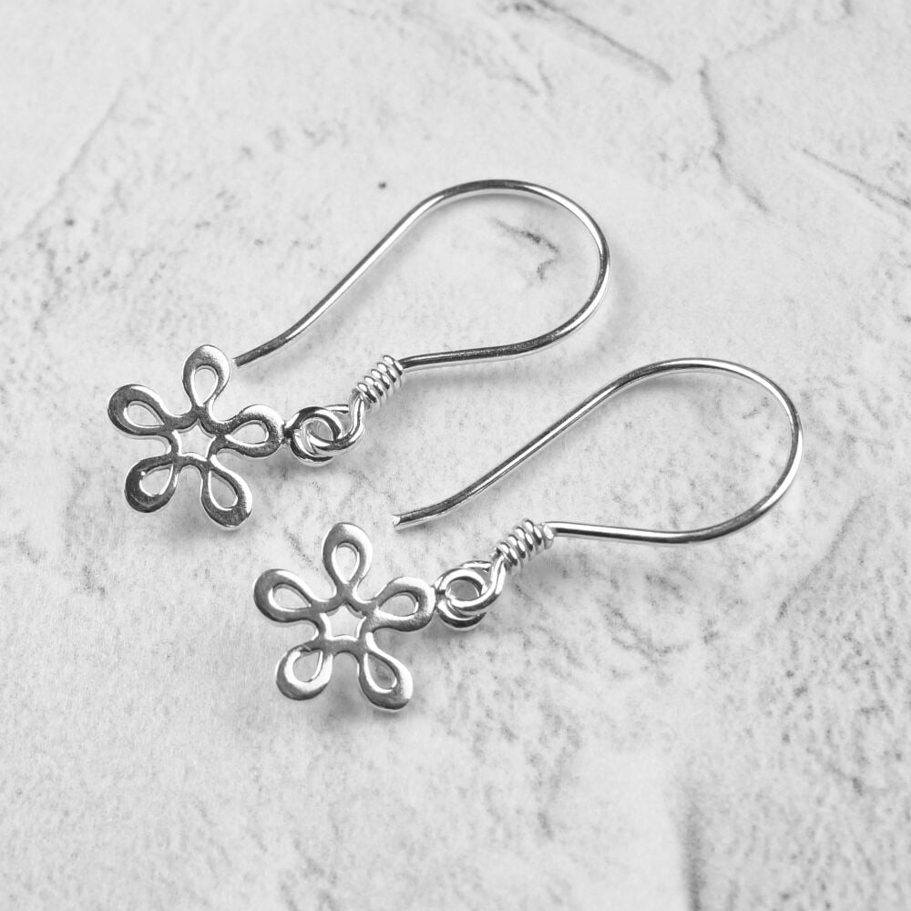 Sterling silver 8mm open flower drop earrings, in a gift box  (30092)