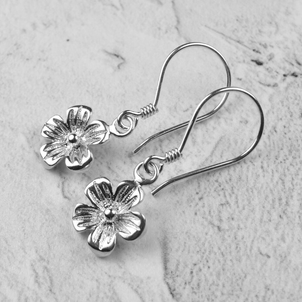 Sterling silver drop earrings with 10mm flowers, in a gift box  (30222)