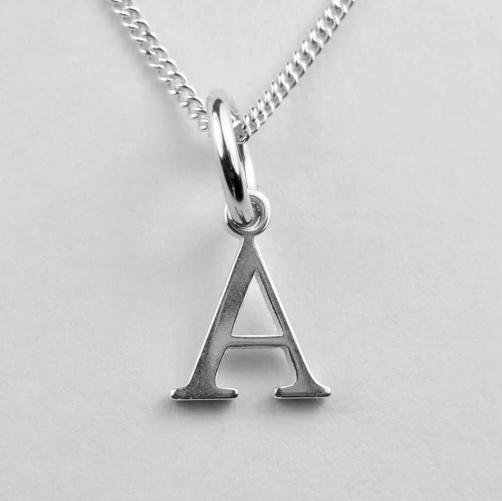 All letters available - sterling silver 9mm initial/capital letter necklace - 16 or 18 inch chain - in a gift box