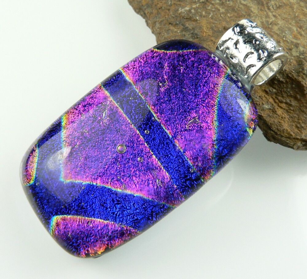 pink-ish/purple-ish & blue genuine Dichroic glass pendant with leather cord