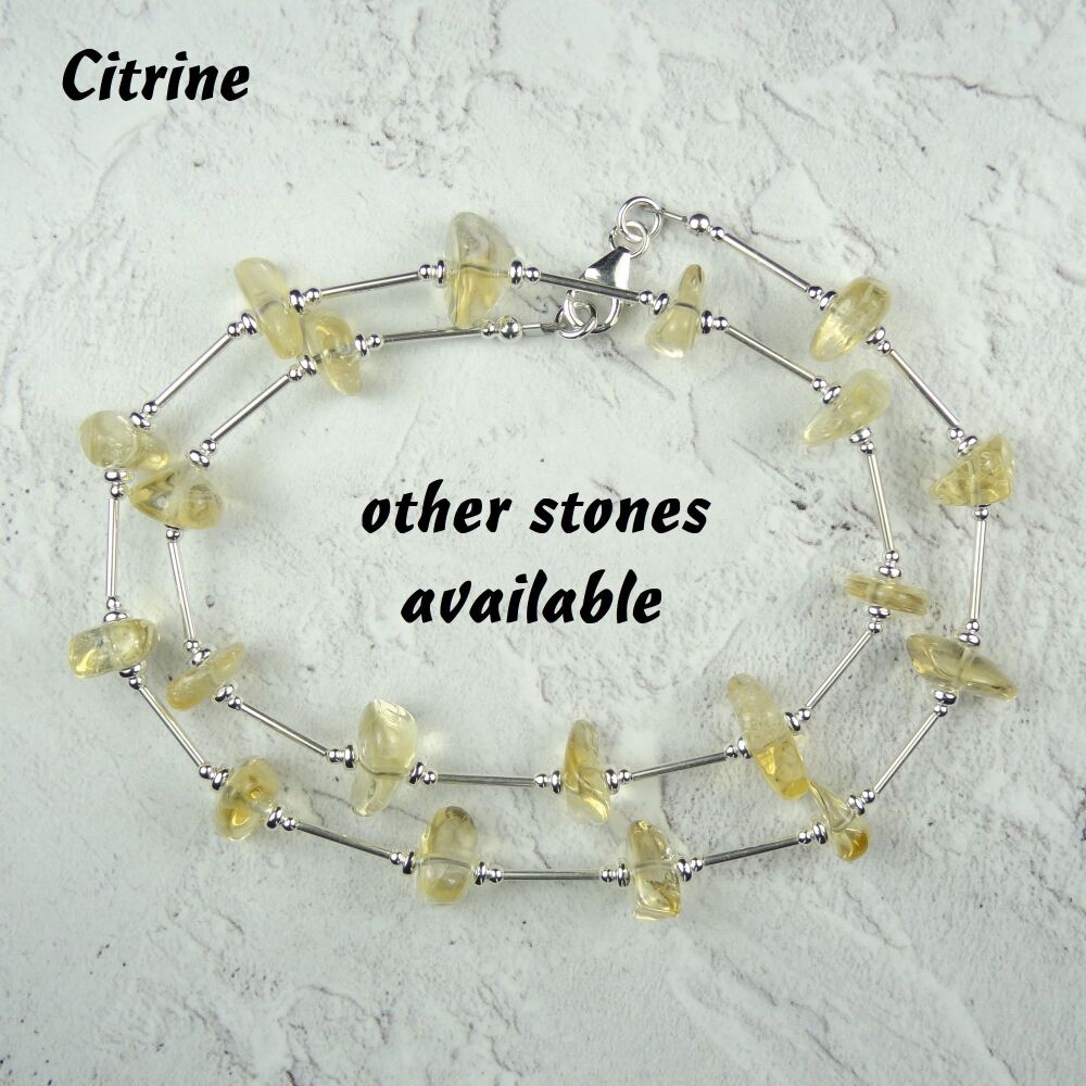 Sterling silver & semi-precious stone beaded necklace yellow Citrine