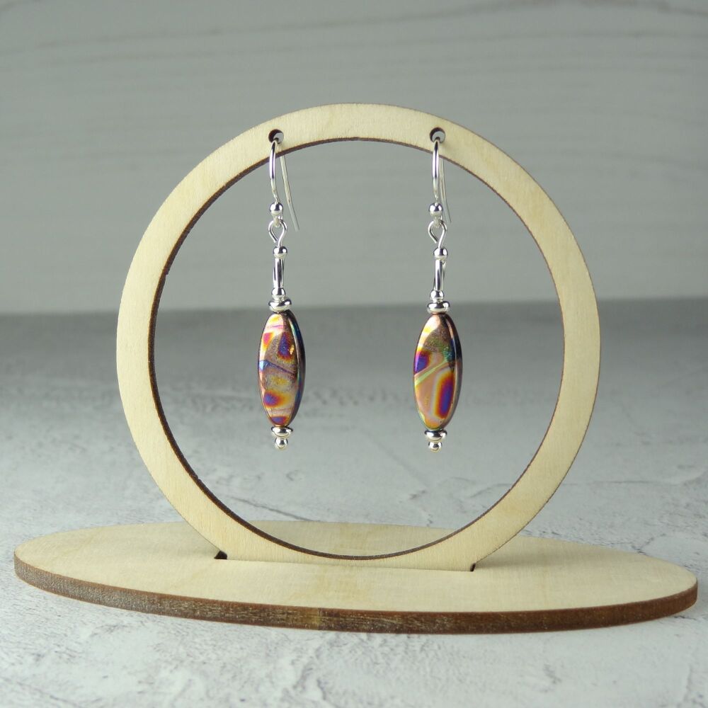 Sterling silver Czech glass drop earrings, in a gift box - Rainbow Splash Metallic SOV06