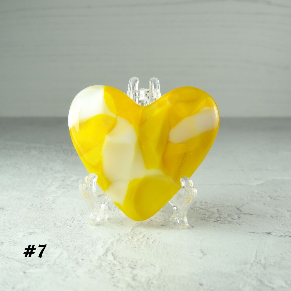 Handcrafted yellow fused glass heart with a stand - 5 cm (+/-) heart (#7)