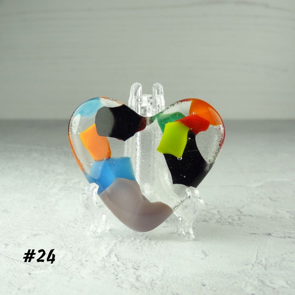 Handcrafted multicoloured fused glass heart with a stand - 5 cm (+/-) heart