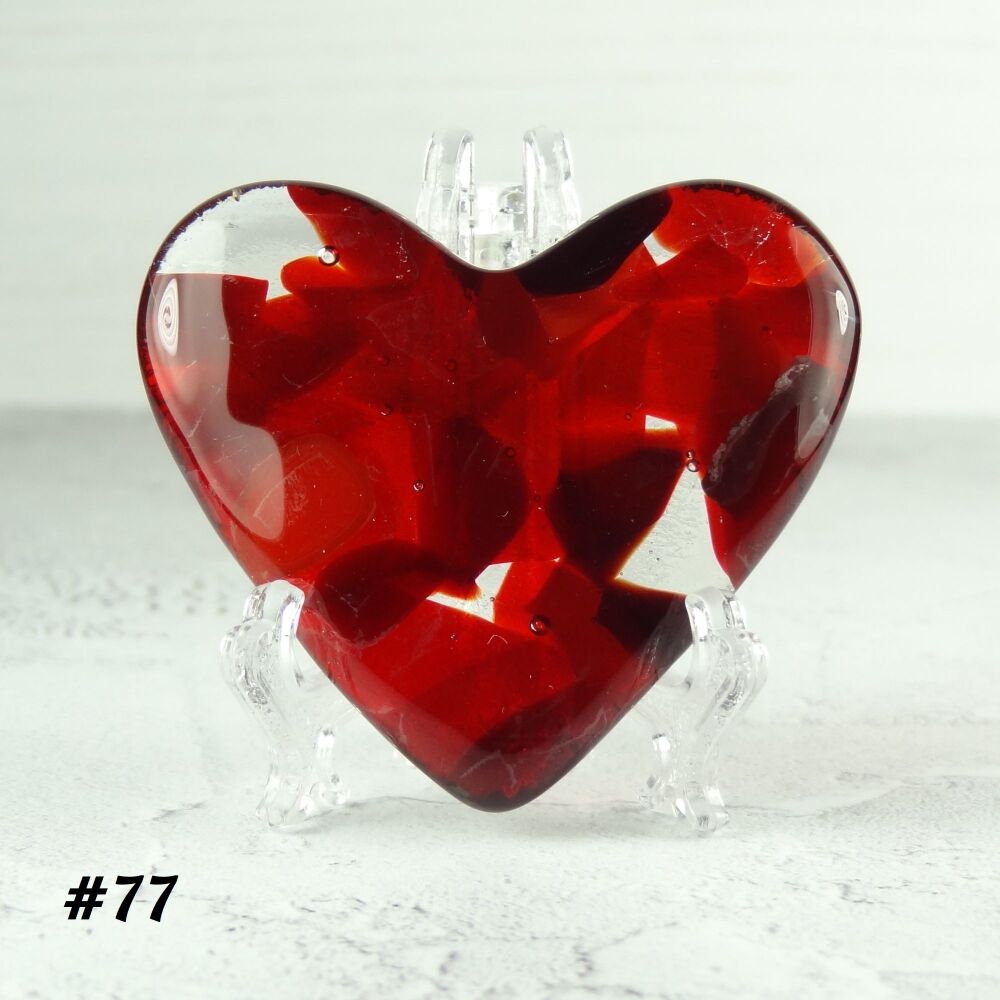 Handcrafted red fused glass heart with a stand - 5 cm (+/-) heart (#77)