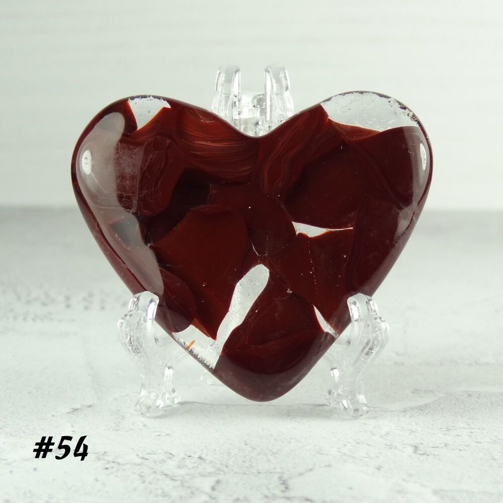 Handcrafted red fused glass heart with a stand - 5 cm (+/-) heart (#54)