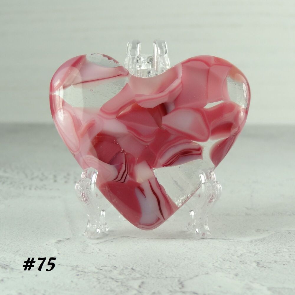 Handcrafted pink fused glass heart with a stand - 5 cm (+/-) heart (#75)