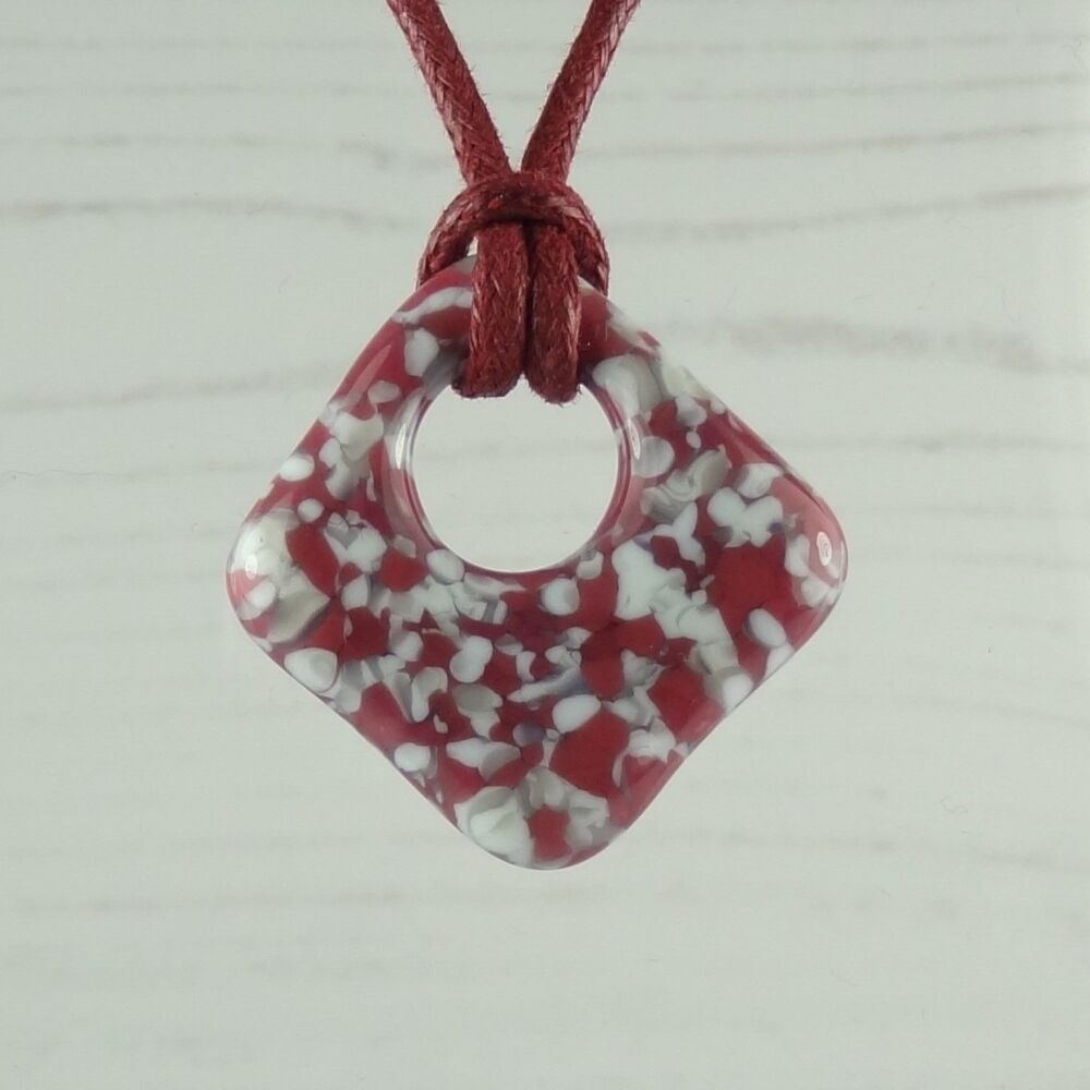 Handcrafted pink & french vanilla fused glass rhombus necklace