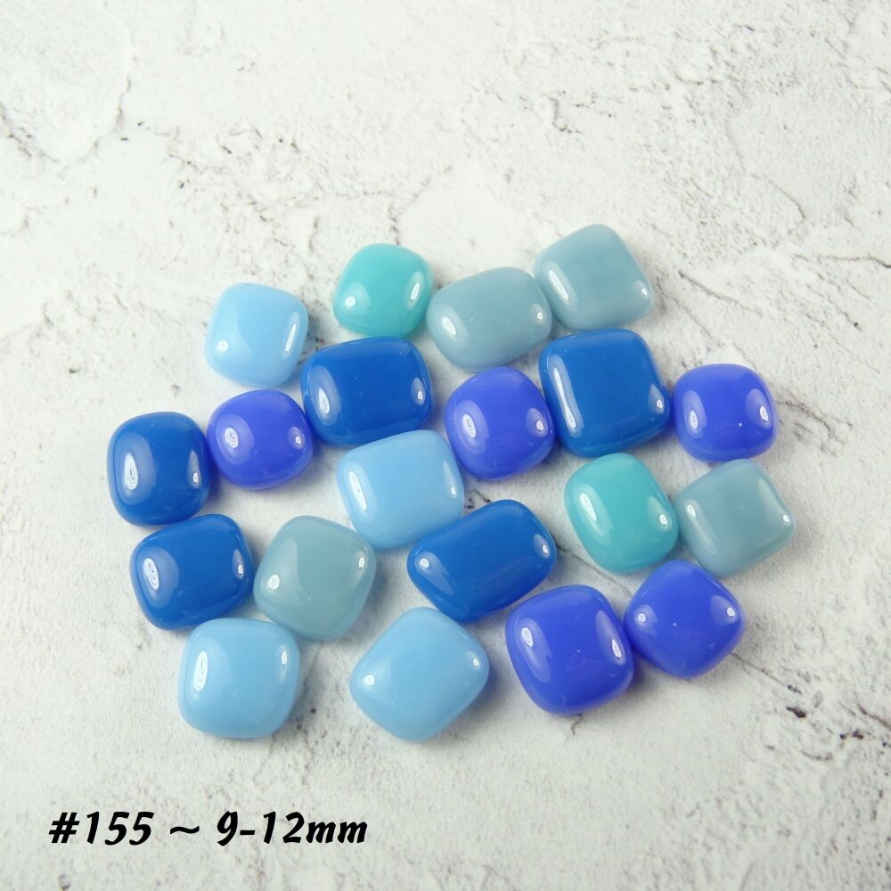 Handcrafted fused glass blue cabochons for arts, crafts, mosaics jewellery