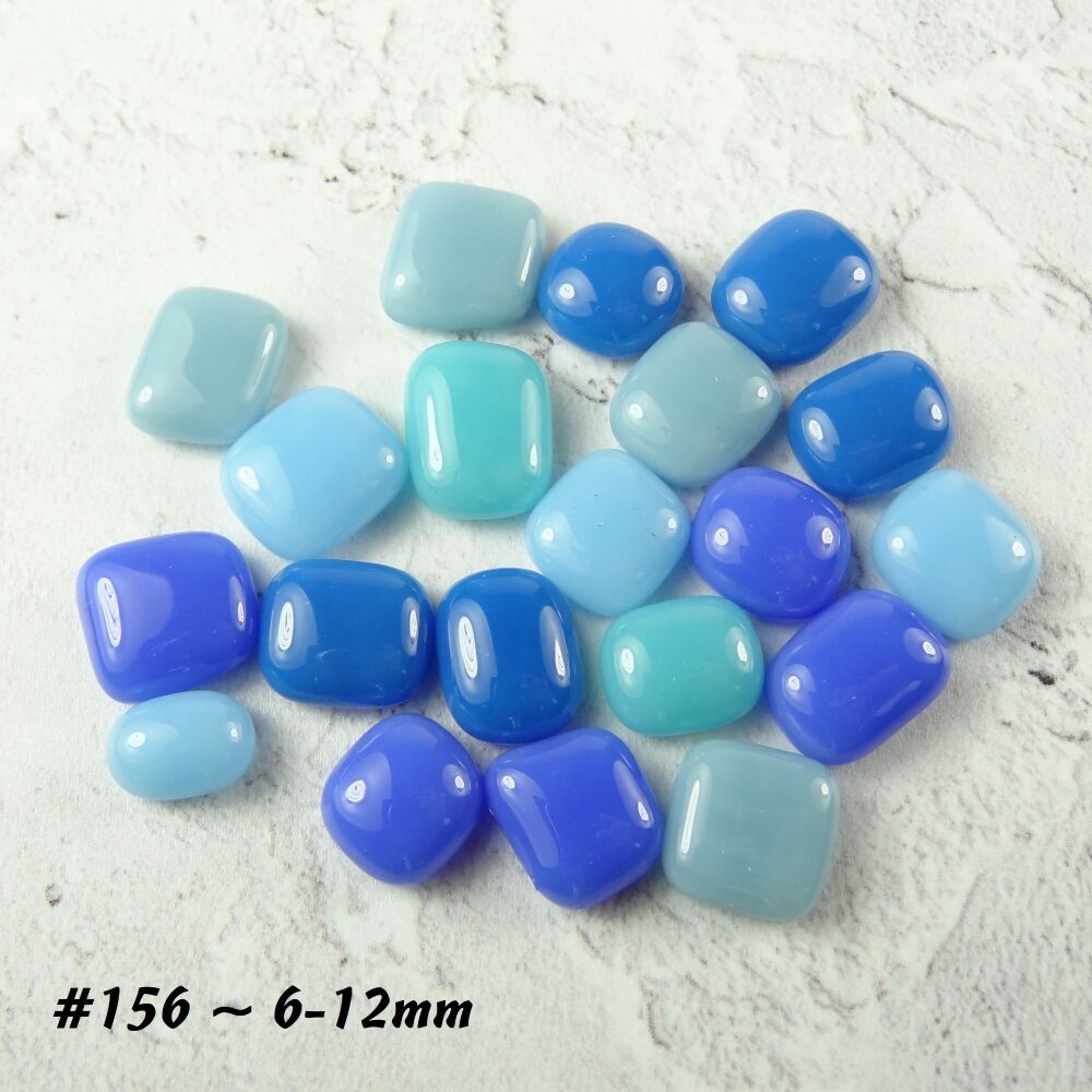 20 handcrafted fused glass blue cabochons, perfect for arts, crafts, mosaics & jewellery making (#156)